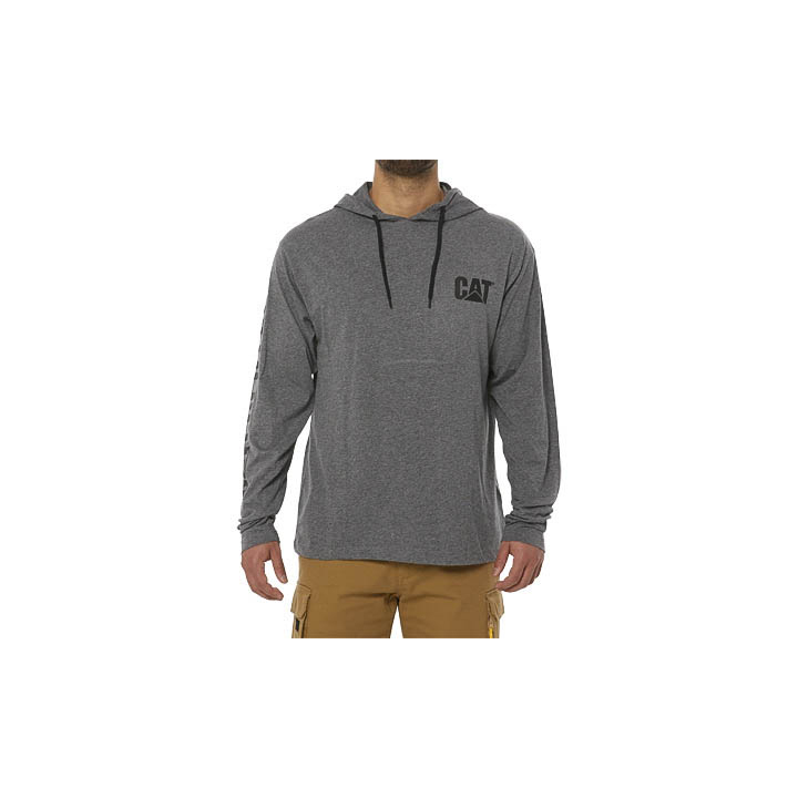 Caterpillar Upf Hooded Banner L/S Philippines - Mens Hoodies - Dark Grey 82091AIHL